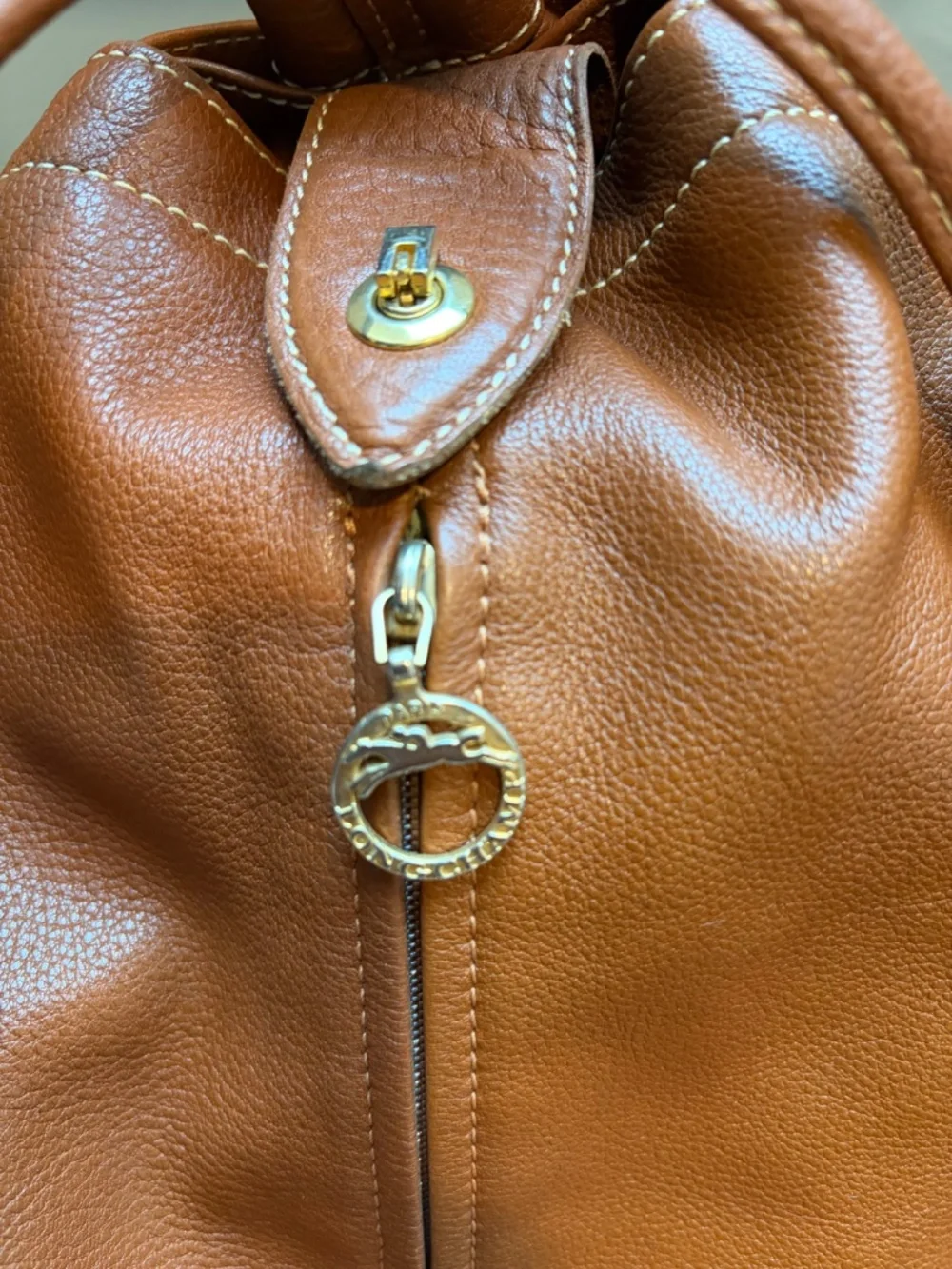 Longchamp rich cognac soft grain leather backpack